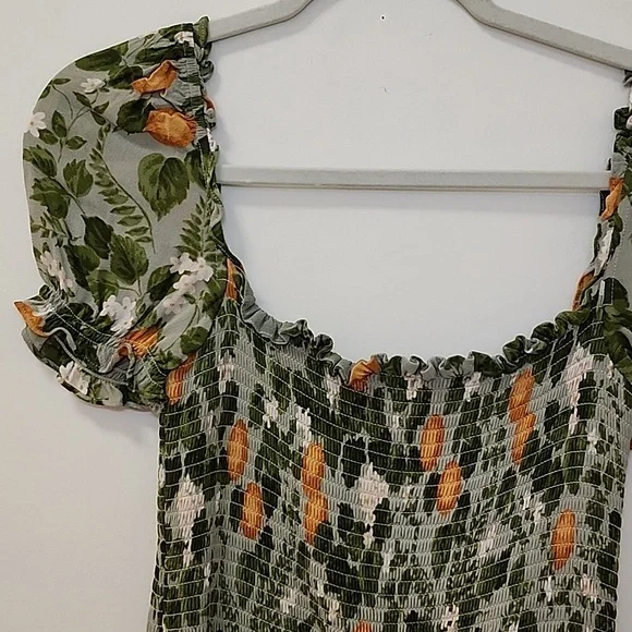 Reformation inka Floral Green and Orange Dress Drop Waist Sz Med - Picture 10 of 17